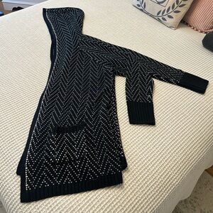 Navy & white, hooded cardigan.